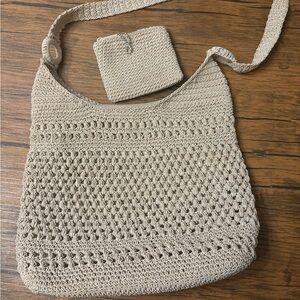 Beige Crochet Shoulder Bag with Change Purse